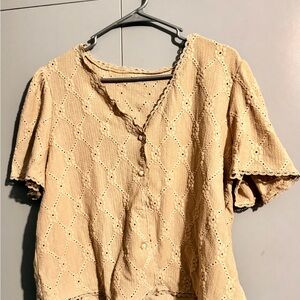 SHEIN Beige Eyelet Button-Up Top